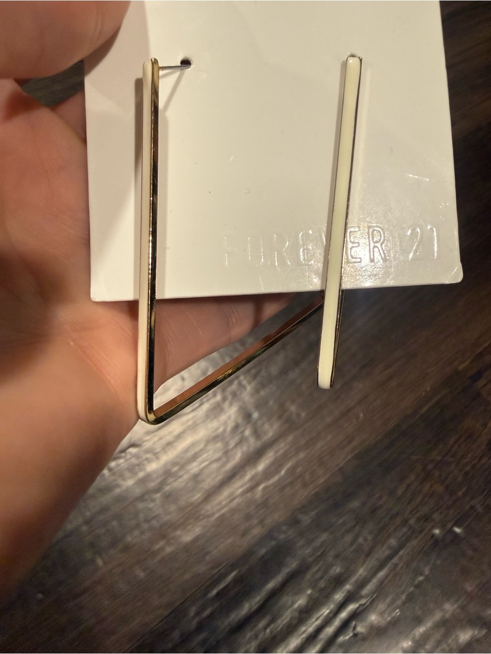 Forever 21 Gold and White Geometric Drop Earrings - Modern V Shape